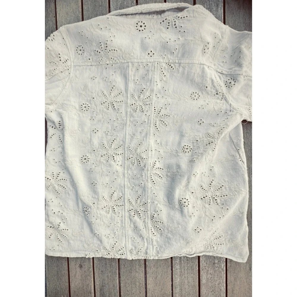 Solitaire White Floral Eyelet Cotton Blend Button Down Jacket Large 23-760